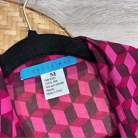 Johnny was 100% silk geometric cube print blouse‎ art to wear - Picture 2 of 5